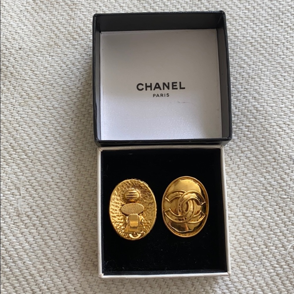Gold Oval Chanel Clip On Earrings